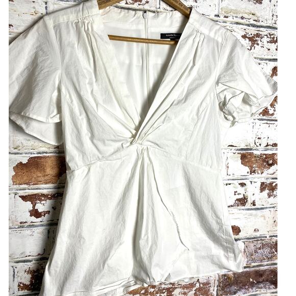 Nanette Lepore Twisted V-Neck Cotton Short Sleeve Blouse - Picture 2 of 7